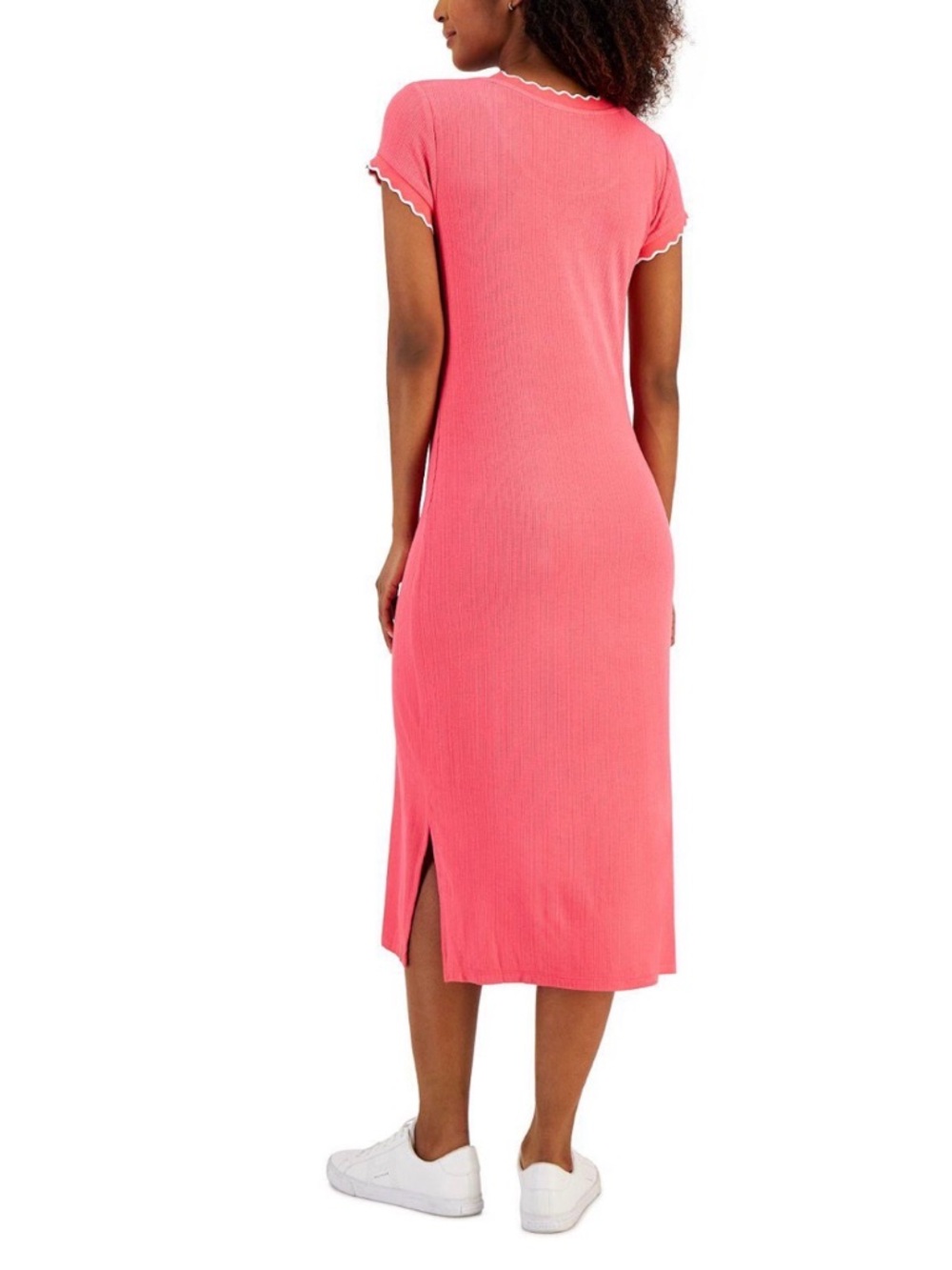 Tommy Hilfiger Women’s Round Neck Short Sleeve Ribbed Hot Pink Midi Dress EUC - Picture 3 of 10